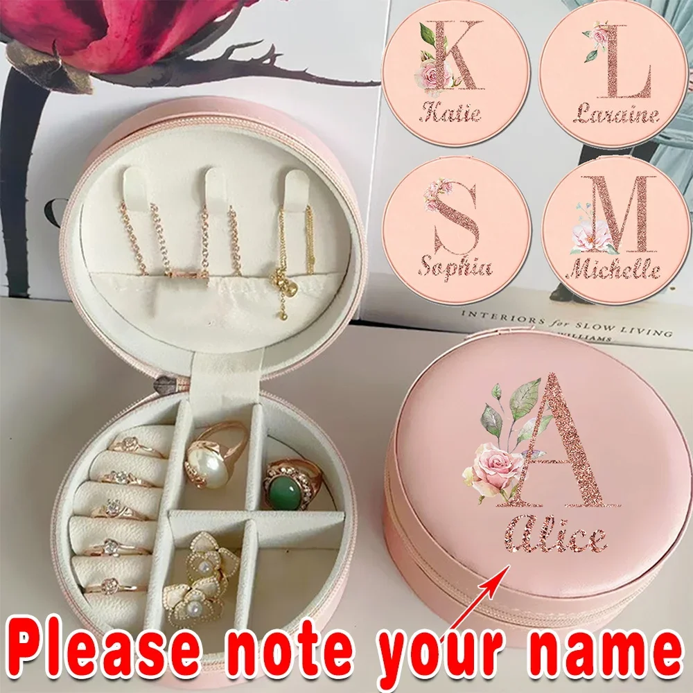 Customized Name Jewelry Box Women PU Jewel Organizer Travel Case Storage Holder Earring Necklace Bracelet Personalized Leather