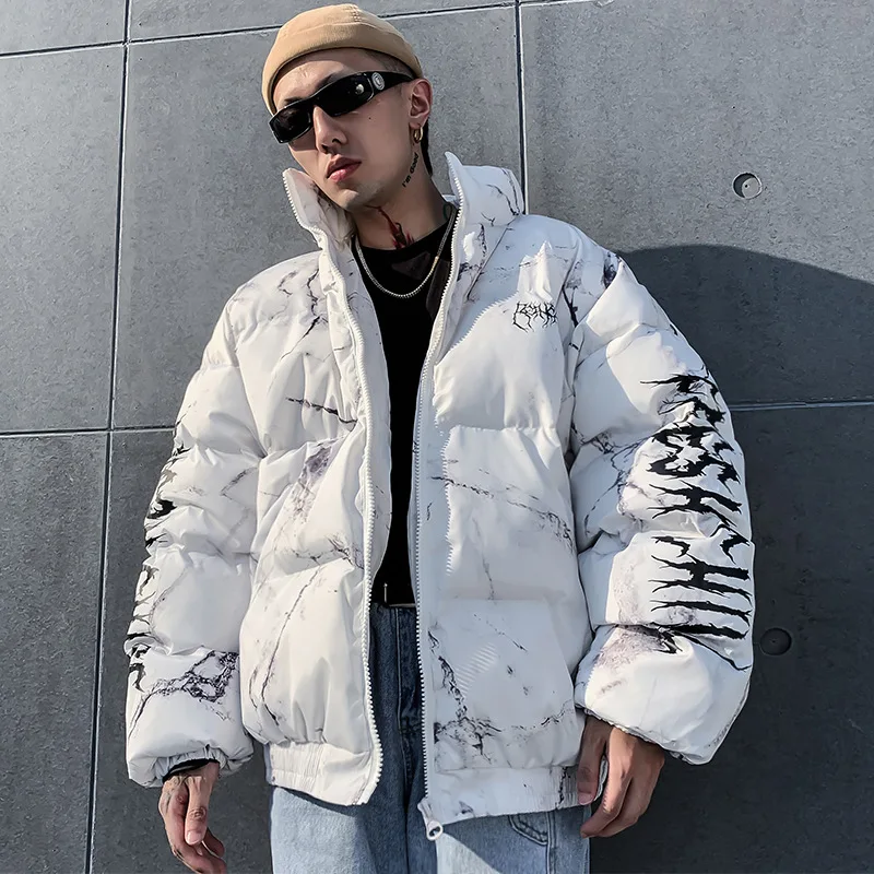 Fashion Winter Down Padded Jacket Men Women Cartoon Bear Print Parka Hip Hop Streetwear Winter Thick Warm Jackets Coats Clothes