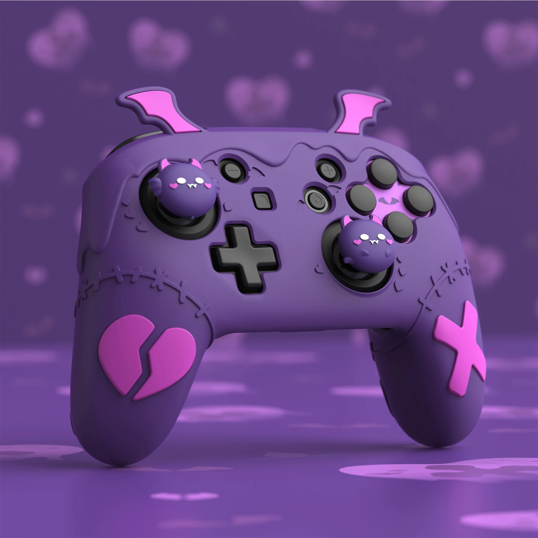 

PlayVital Cute Silicone Case Cover for Nintendo Switch Pro Controller w/4 Thumb Grips and 2 Stickers - Gothic Imp Purple
