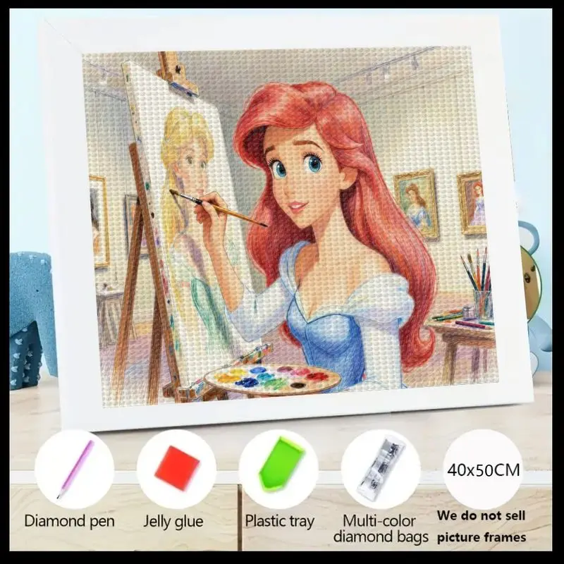 

1PC 5D Full Drill Diamond Painting Kit, Disney Princess Ariel The Little Mermaid & Cinderella Art Painting Scene, DIY Cartoon Ch