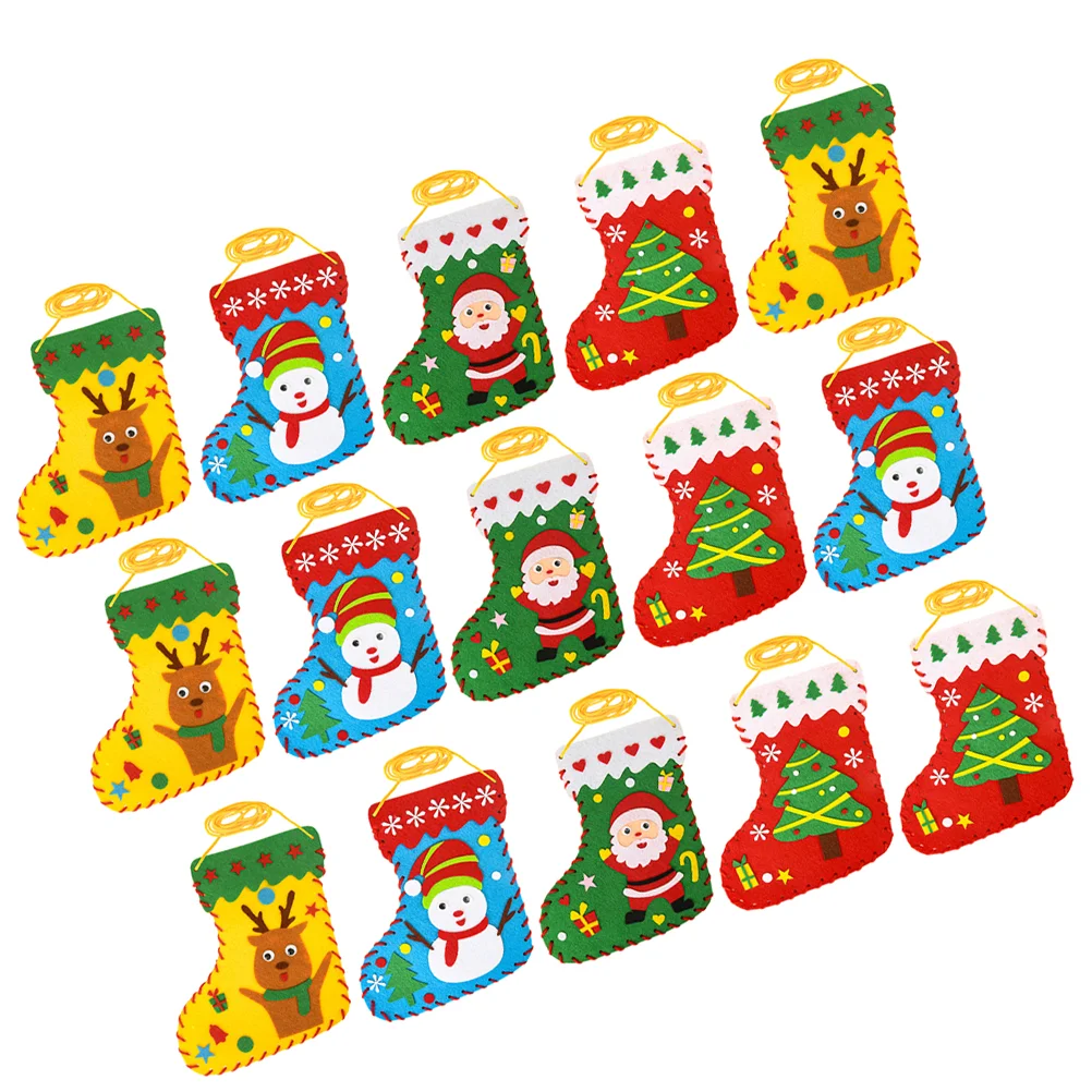 20 PCS Children Sewing Kit Christmas Socks DIY Children's Handmade Non-woven Educational Toys for Beginners Kids