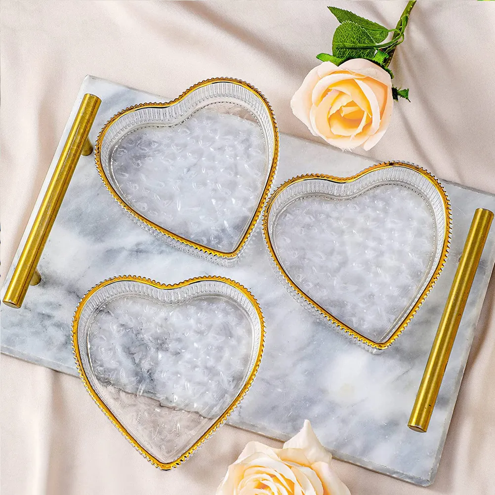 Heart Shaped Glass Tray Jewelry Dish Decorative Jewelry Display Holder for Rings Earrings Necklaces Desktop Ornament Home Hotel