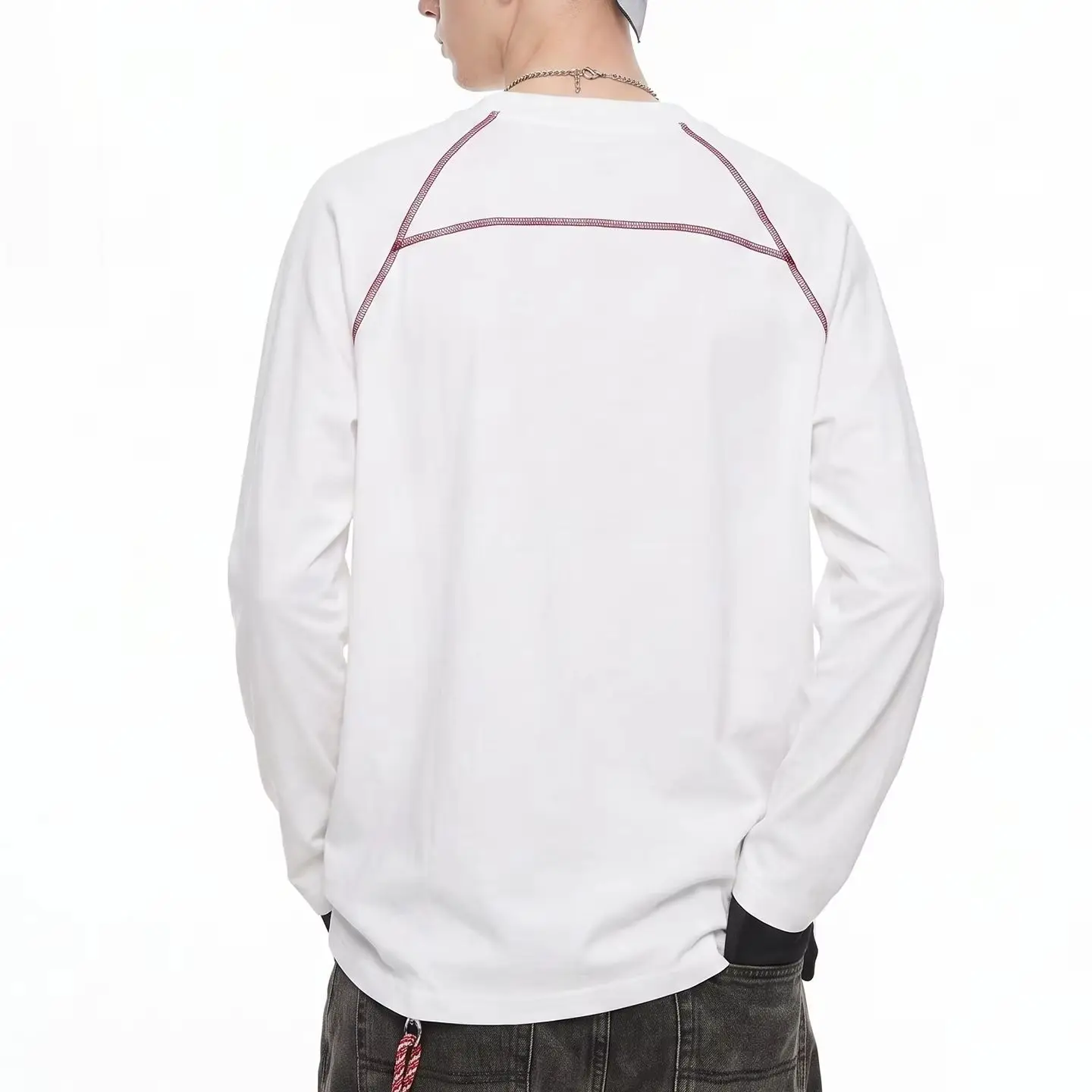 Fruit Printed Elastic Sports Long Sleeve T‑Shirt Autumn New American Style Contrast Color Stitching Line Casual Tops