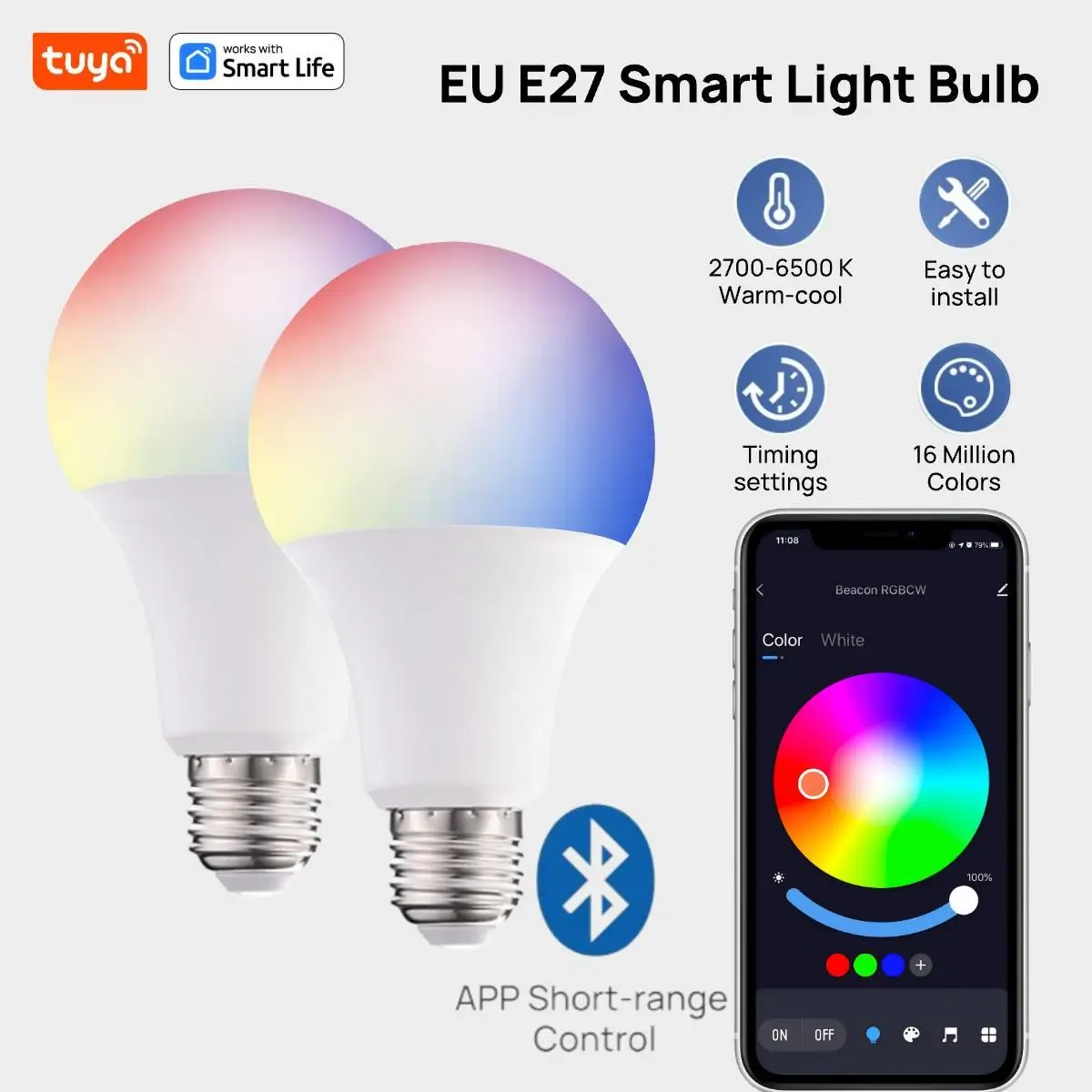 uya Smart LED Light Bulb E27 220V E26110V Smart Life AppControl Dimmable RGB White Ampoules Spotlight Bombilla Party Home Decor