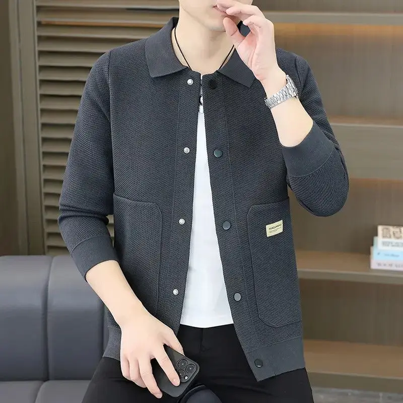 

Мужской модный вязаный кардиган с длинным рукавом, приталенный, с отложным воротником, осенняя новинка, корейская версия Haome Mal