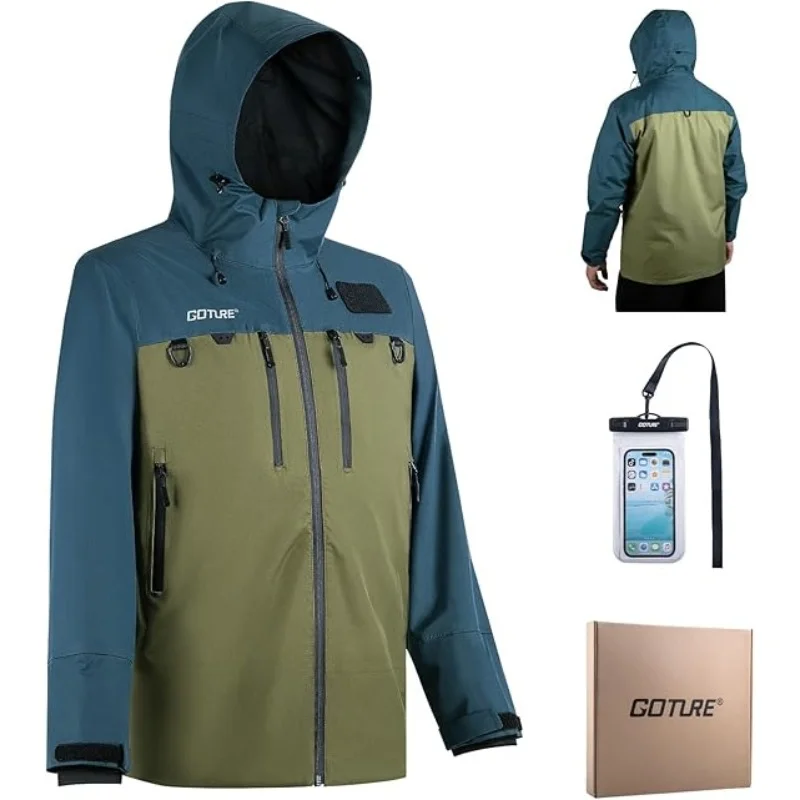 Goture Fishing Wading Jackets Breathable Waterproof Fishing Rain Jackets with Phone Dry Bag for Men Women S M L XL XXL