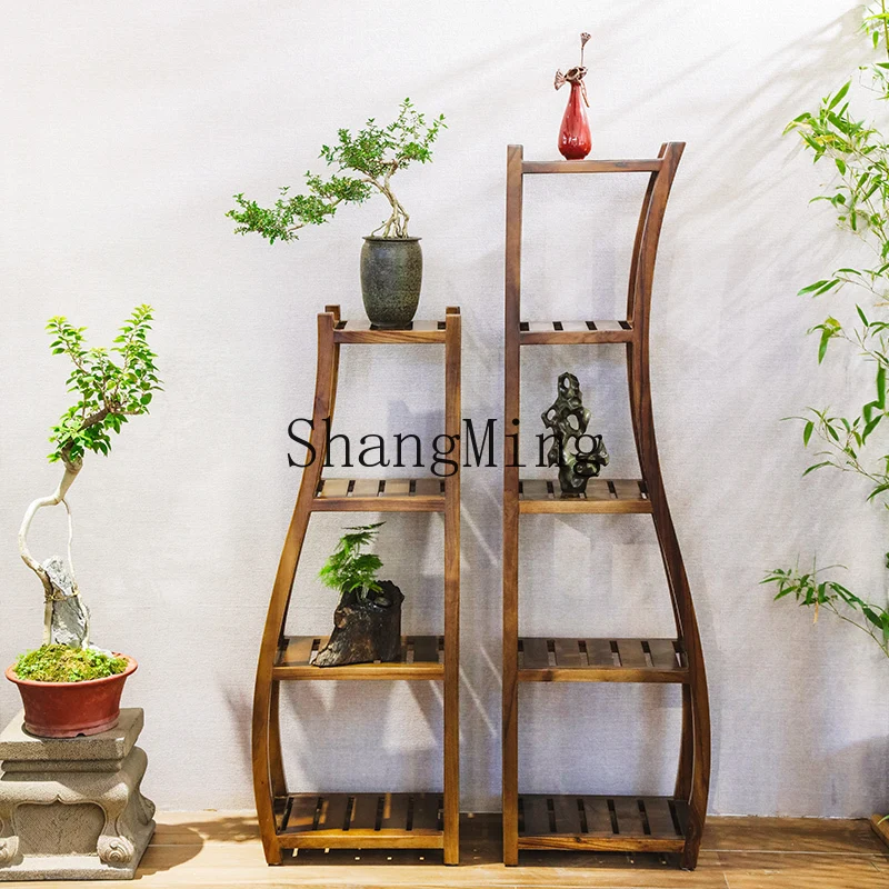 CL Chinese-style solid wood multi-functional shelf living roomzen flower stand balcony outdoor succulent potted plant shelf