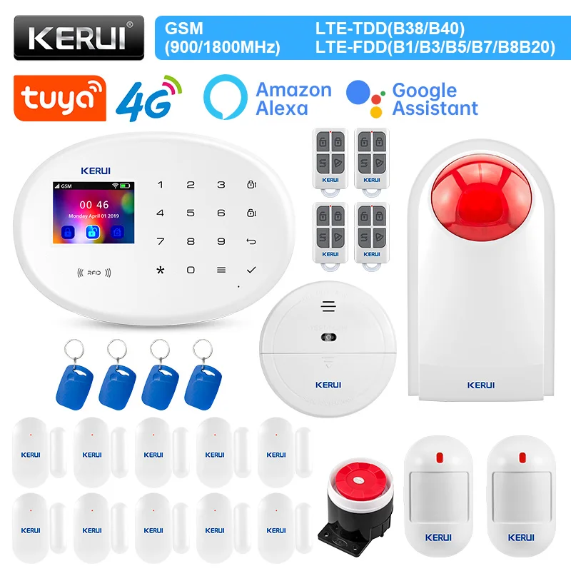 KERUI W204 4G WIFI Home Alarm System Kit Tuya Smart APP Home Alarm Work With Alexa Security With Motion Detector Door Sensor