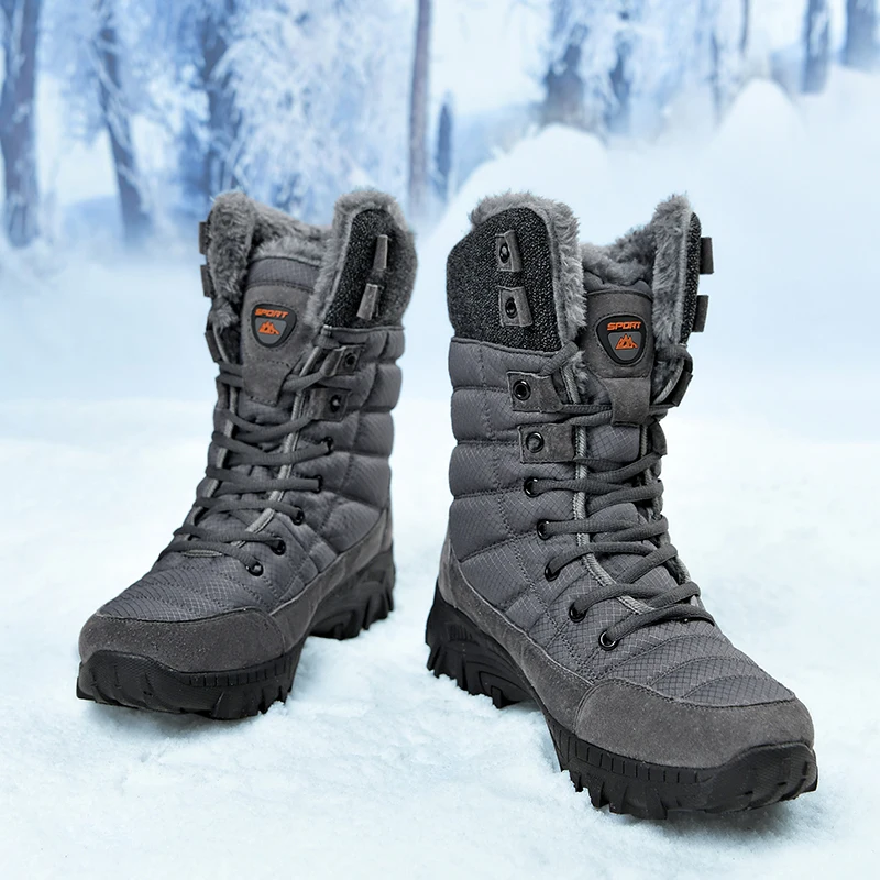 Men Winter Snow Boots Super Warm Men Hiking Boots High Quality Waterproof Leather High Top Big Size Men\'s Boots Outdoor Sneakers