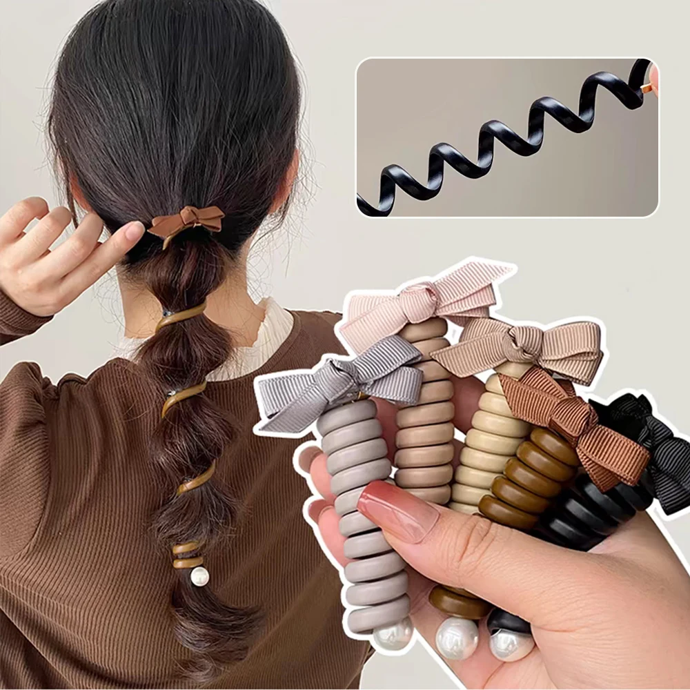 Bow-knot Straight Telephone Wire Hair Ties Sweet Girls Scrunchies High Elasticity Rubber Band 2024 Women Hair Accessories Hot