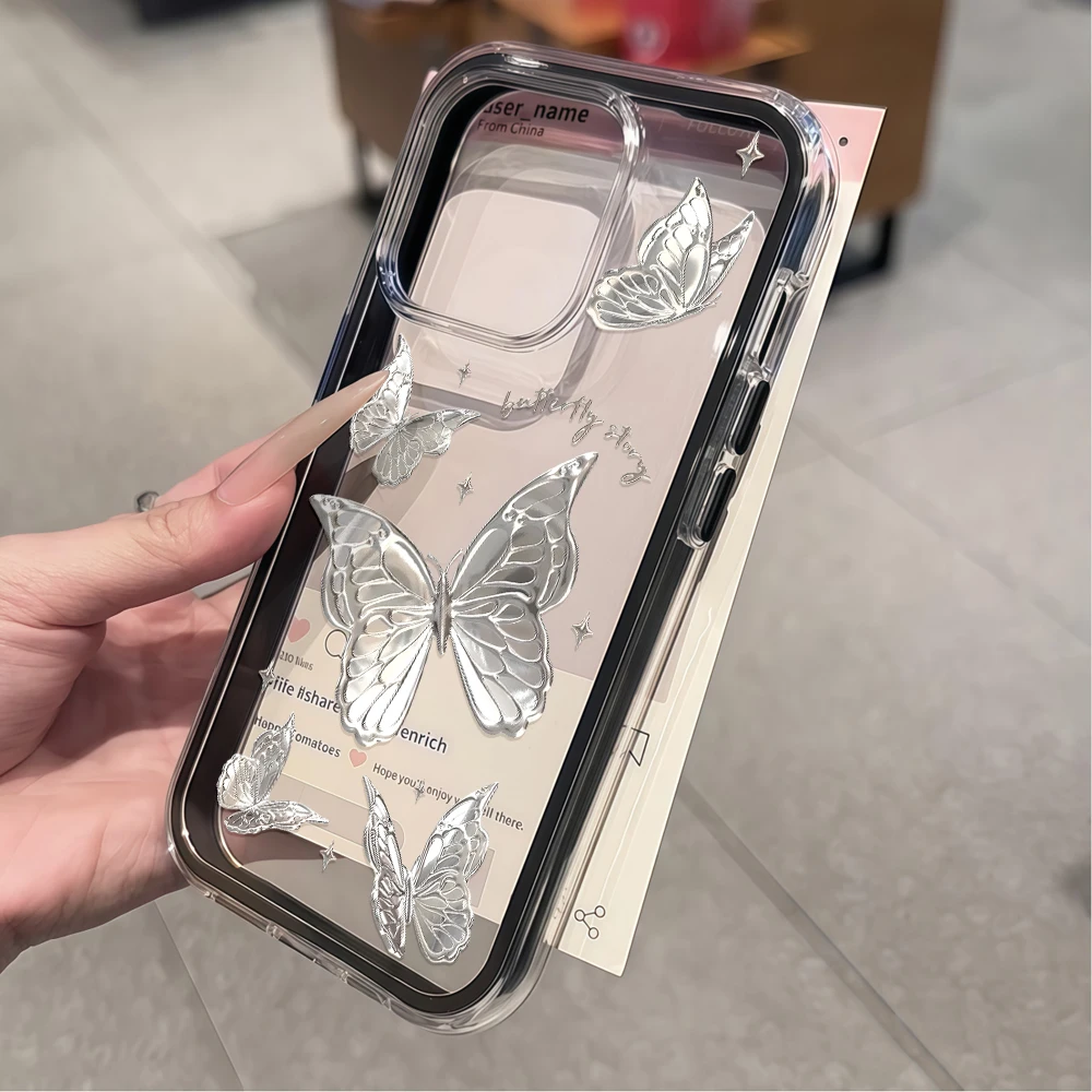 Ästhetische Silber-Schmetterling-Handyhülle für Galaxy A57 A37 A55 A54 A36 A35 5G S25 S24 S23 Plus S26 S25 S24 Ultra FE Weiche Hülle – Detail 3