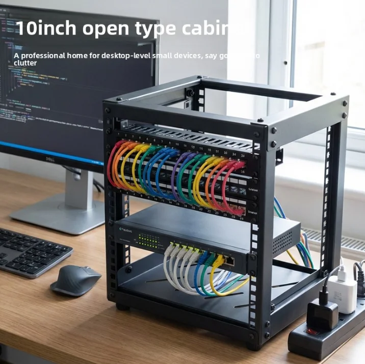 10 Inch Open Desktop Network Rack Natural Unprocessed Wood Cabinet For NAS Router Switch Home Network Equipment Storage