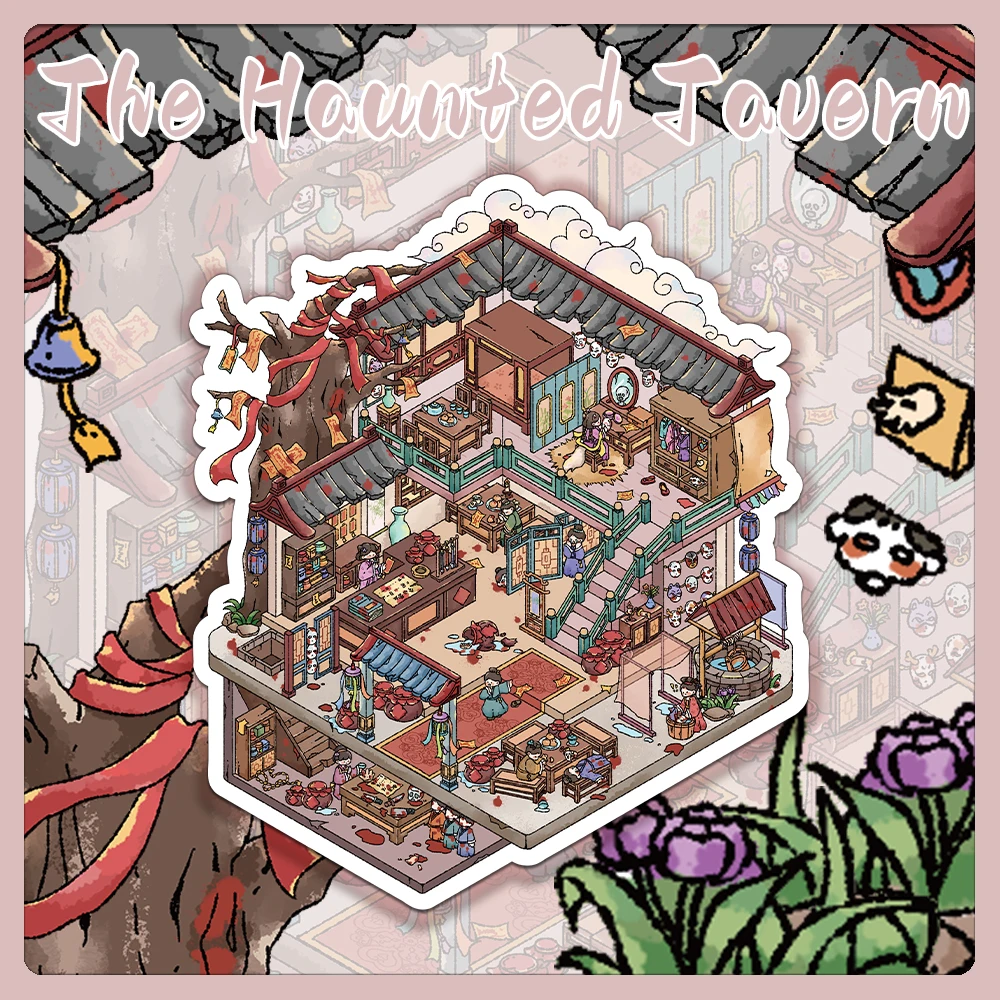 

4PCS Creative 3D Miniature Shrines, Weird Tavern Landscapes, Subtle Decompression PET Transparent Material Stickers