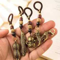 1Pc Keychain Pendants Retro Copper Animal Keychains Bag Hangings Accessories Gifts(Rope accessories need to be assembled)