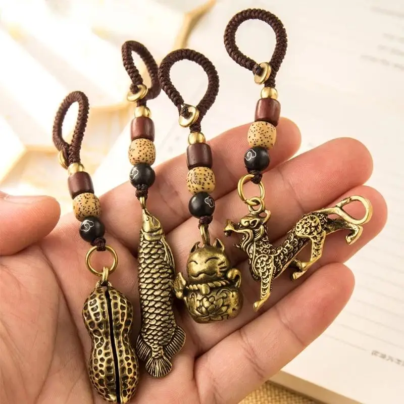 1Pc Keychain Pendants Retro Copper Animal Keychains Bag Hangings Accessories Gifts(Rope accessories need to be assembled)