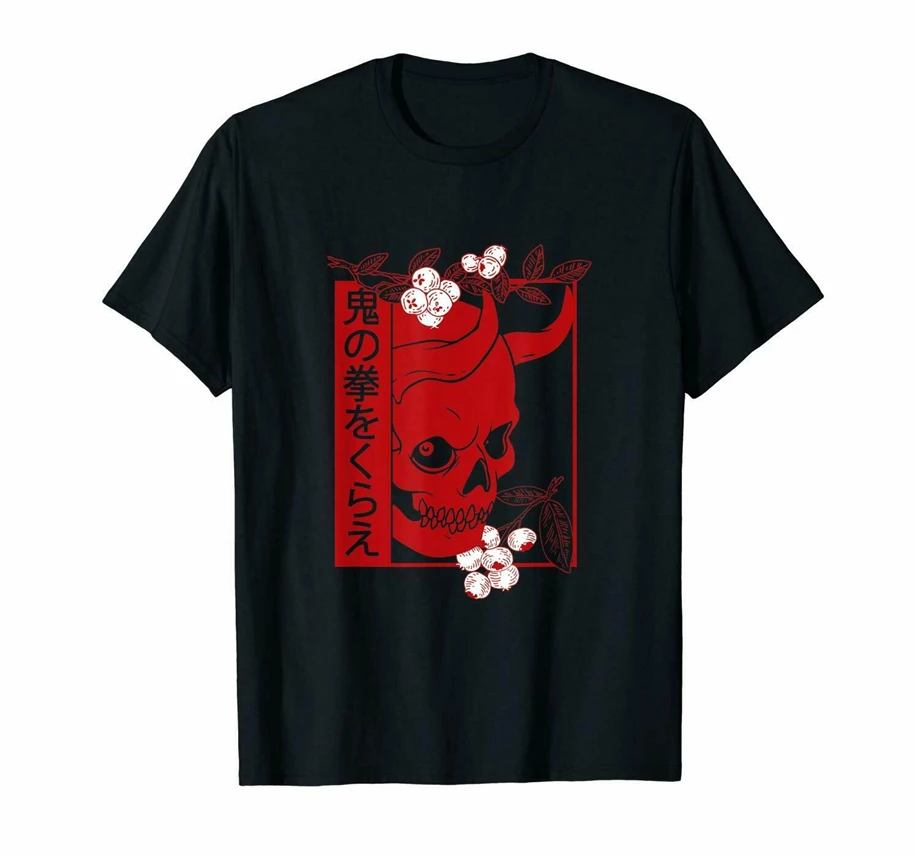 Japanese Demon Art Face Skull Devil Oni Harajuku Aesthetic T-Shirt Summer Men Cotton Tshirt Hip Hop Tees Harajuku Streetwear