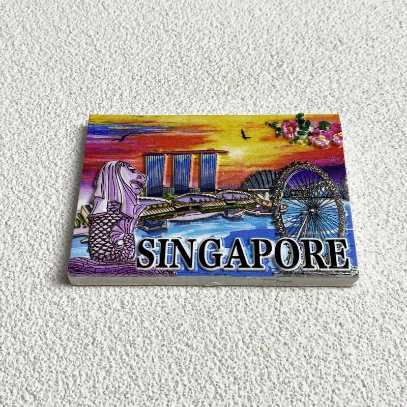 

Singapore Merlion Park Poster Travel Cultural and Creative Souvenirs Home Decor Relief 3D Refrigerator Magnet