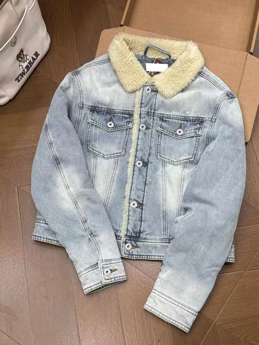 

Джинсовые пальто для девочек, меховые плюшевые женские зимние анти-запах, Boxy Fit, новые китайские минималистичные уютные термокуртки для активного отдыха