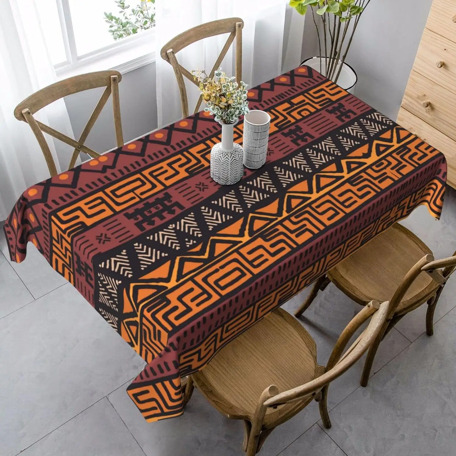 African Mud Tribal Tablecloth for Rectangle Table Decor Reusable Waterproof Tablecloth Kitchen Dining Wedding Party Decorations