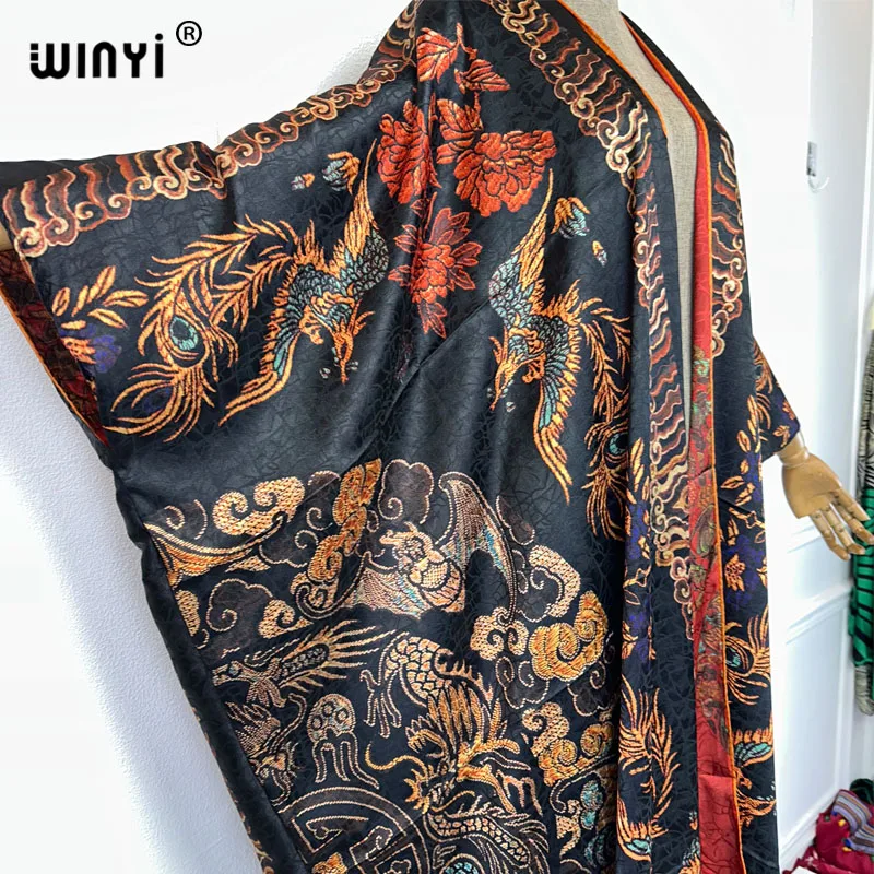 WINYI High quality double-sided print open abaya dubai luxury coat Beach Wear Cover up elegant muslim Cardigan kimono maxi dress