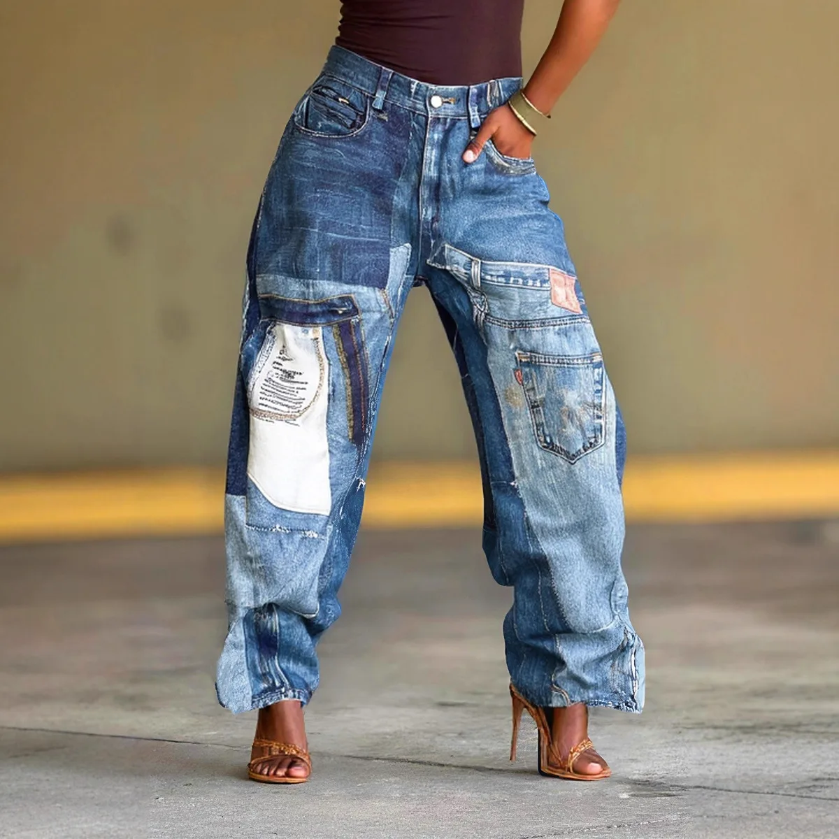 

2025 New Patch Splicing Printed Women's Jeans