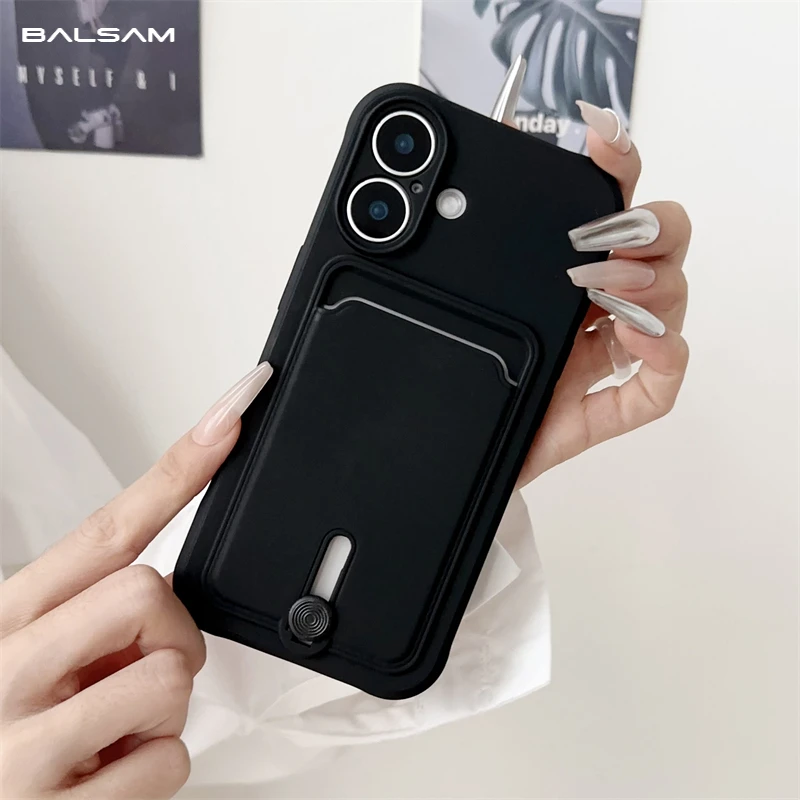 Candy Color Push Card Slot Holder Wallet Soft Case For iPhone 16 15 14 Plus 13 12 11 Pro Max XS XR 7 8 Shockproof Silicone Cover