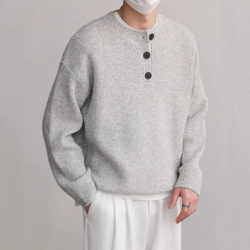 

Стиль Cleanfit ​ ​ Мужской винтажный вязаный свитер с вырезом на пуговицах — светло-серый (M-2XL) | Мягкая матовая ткань | Домашняя одежда свободного покроя ​ ​