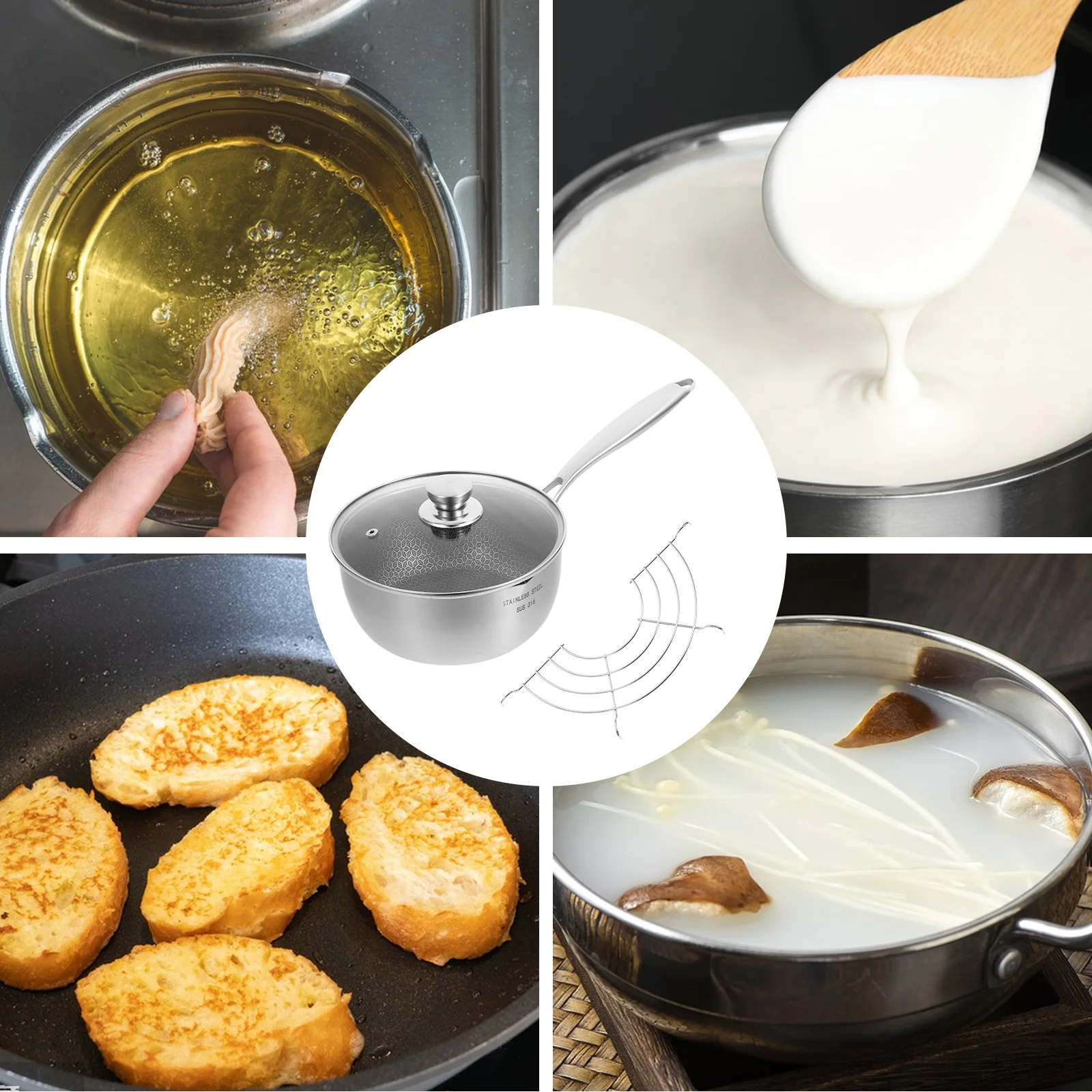 

1 set Stainless Steel Thickened Small Soup Pot Multifunctional Kitchen Saucepan For Frying Boiling Steaming Noodles Food Serving