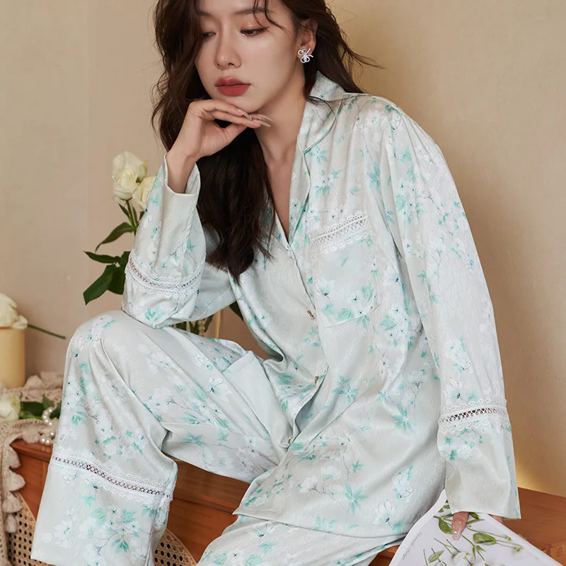 Pyjama en Satin pour Femme et Fille, Ensemble de Salon, Imprimé Floral, Chemise de Nuit