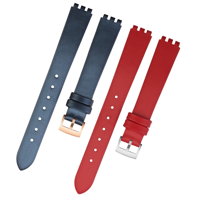 Red white Watchband For SWATCH Spun Silk Genuine Leather Wristband YSS317G 12mm Bracelet Cowhide Wrist strap Women\'s Accessories