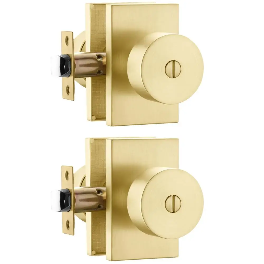 Interior Privacy Door Knobs Set Brushed Gold Brass Zinc-Alloy Heavy Duty Bedroom Bathroom Lockable Knob Retrofit Kit 2-Pack