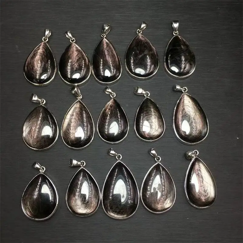 S925 Natural Hypersthene Teardrop Carving Healing Gemstone Carved Figurine Gift Fashion Jewelry For Women Gift 25-27MM