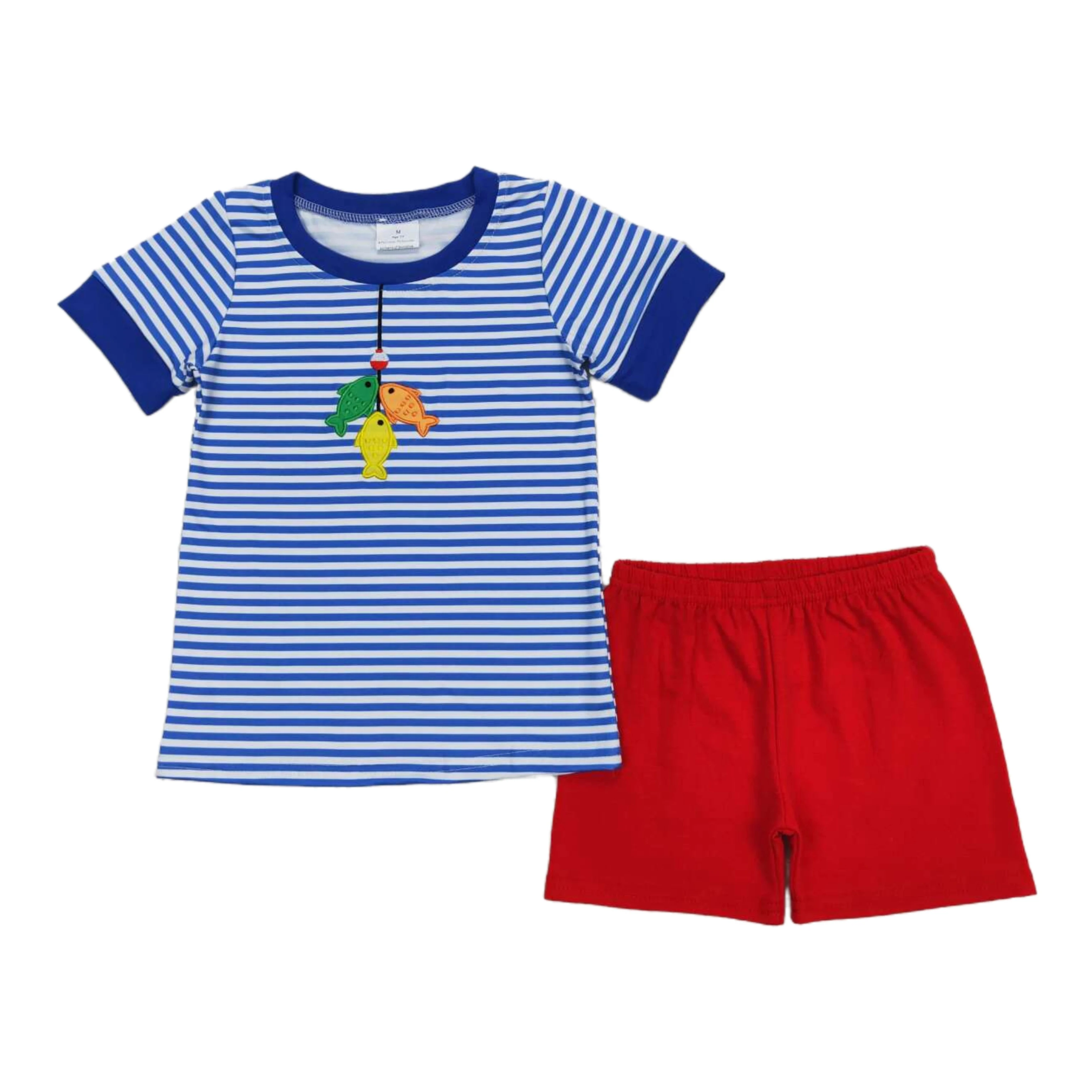 

Boutique Toddler Baby Boys Clothes Outfits New Fashion Kids Designer Clothes Boys Fish Embroidery Short Sleeve Shirt Shorts Sets