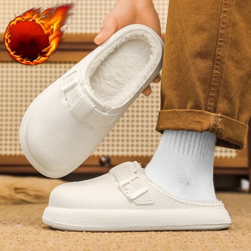 الرجال والنساء في الخريف والشتاء مبطنة بالصوف للدفء، أحذية قطنية منزلية للارتداء في الهواء الطلق، شباشب قطنية غير قابلة للانزلاق #4