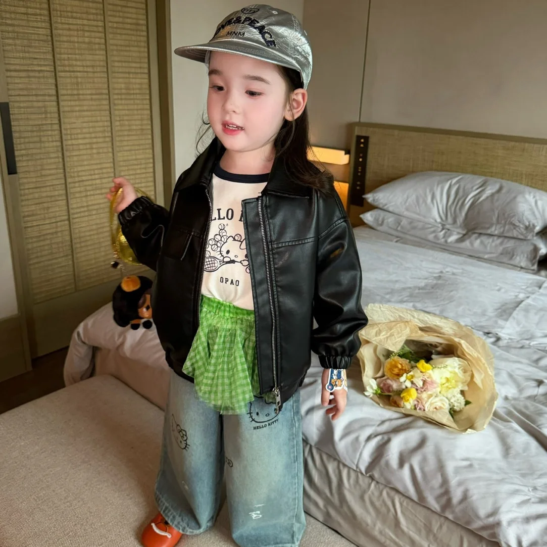 opao-girls'-black-collar-pu-jacket-coat-children's-wear-polyester-cotton-blend-material-toddler-size-12-months-unisex