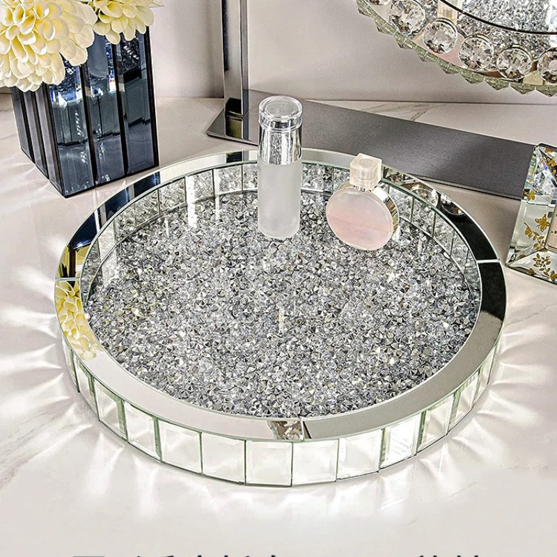 Rotatable perfume storage rack, desktop cosmetics storage box, skin care product storage rack, porch round diamond tray
