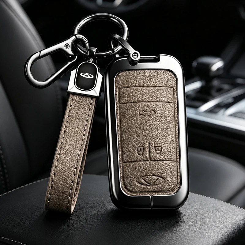 Suitable Car Remote Key Case Cover Pendant Accessories For Chery Tiggo 4 7 Arrizo 5 3 Tiggo 8 Zinc Alloy Leather Protector Shell