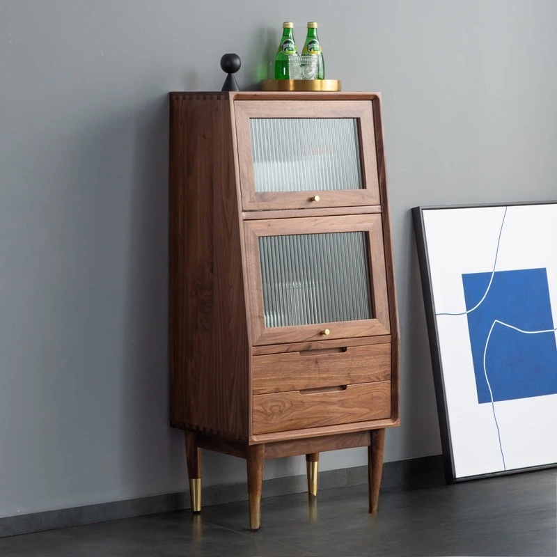 

Black walnut Nordic TV side cabinet Living room white oak cherry wood solid wood sofa stand cabinet Storage chest cabinet