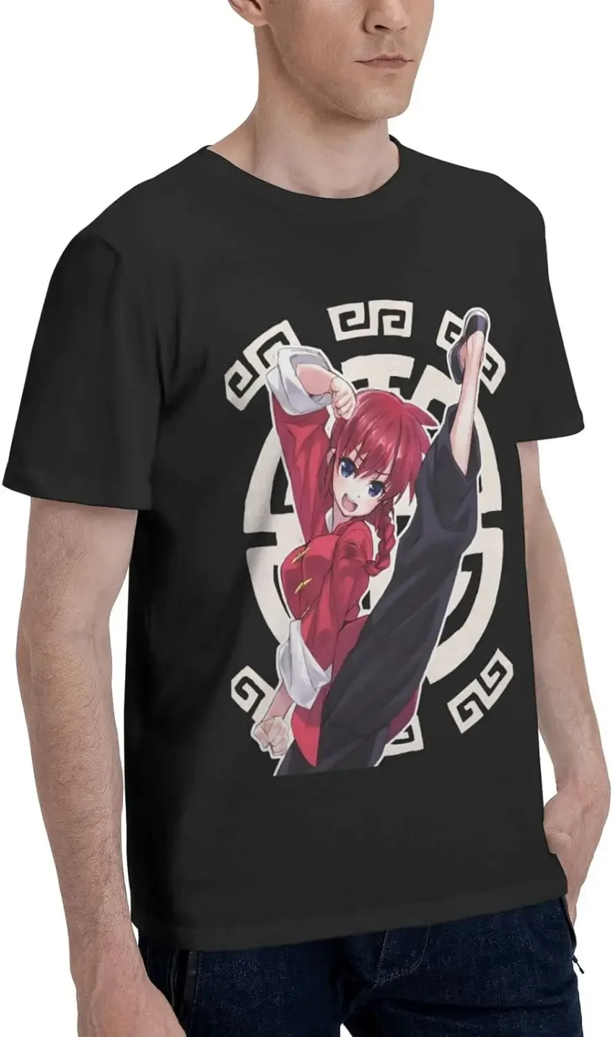 Manga Ranma ½ Shirt Cotton Crew Neck Fashion Tops for Man Black