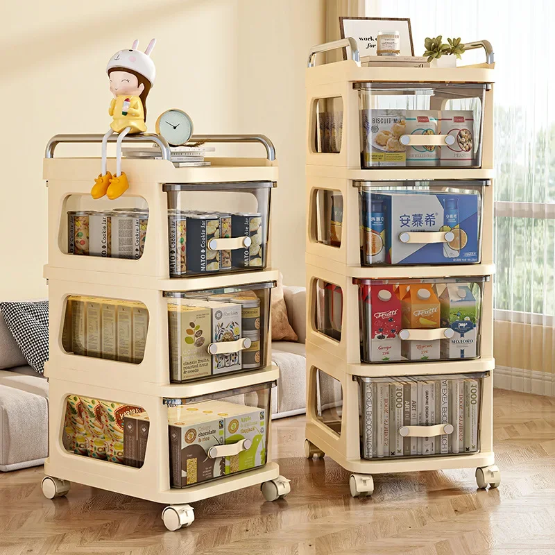 

Factory Household Goods Household Multi-functional Movable Cabinet, Living Room Trolley, Cream Wind Rack, Drawer Storage Cabinet