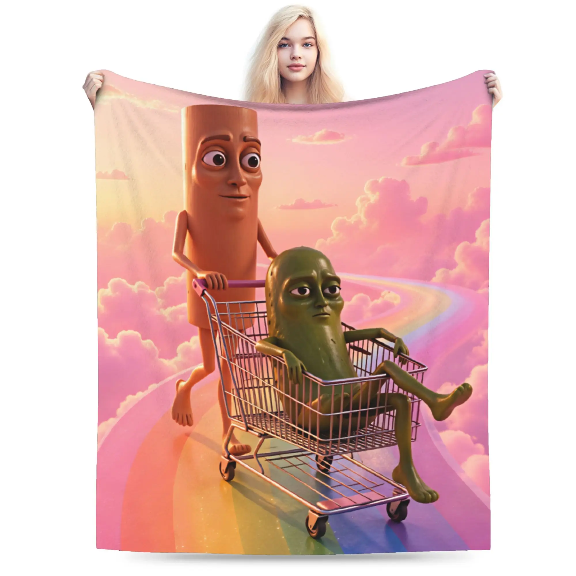 Tung Tung Sahur Pickle Shopping Cart Rainbow Meme Flannel Blankets Boy Girl Super Soft Throw Blanket Winter Bedroom Bedspread
