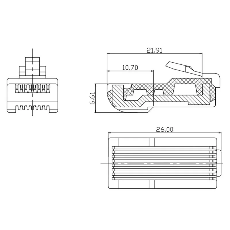 10PCS RJ45 Connector Frequentie Bedieningspaneel component Connector Converter Plug Radiaal Hoek Voor Man Op Man Modulair L = 26mm