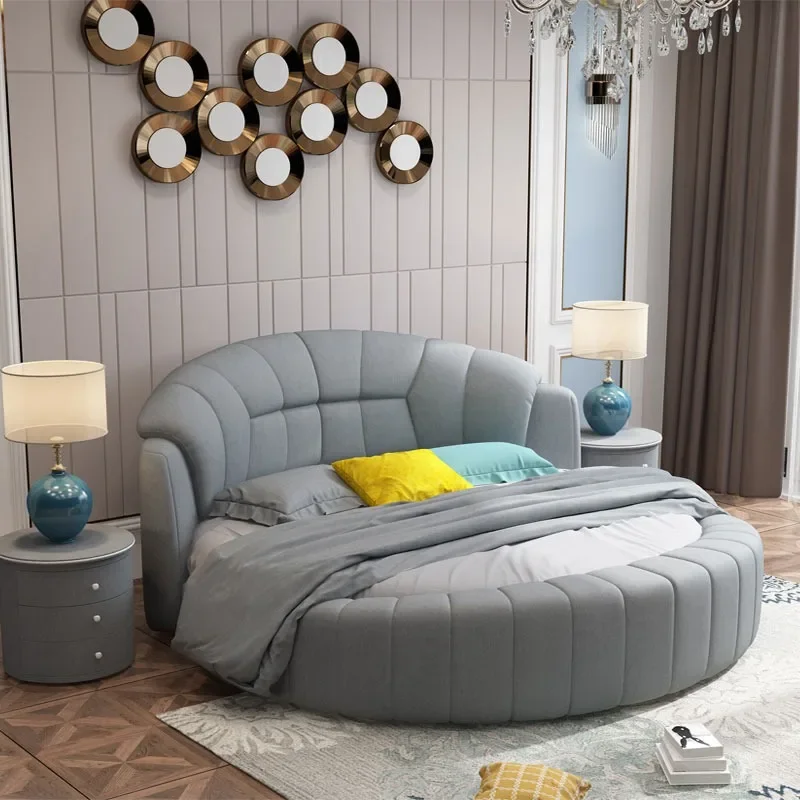 

Round , double , wedding bed, modern minimalist technology, cloth , small-sized hotel couple, sexy princess bedroom bed