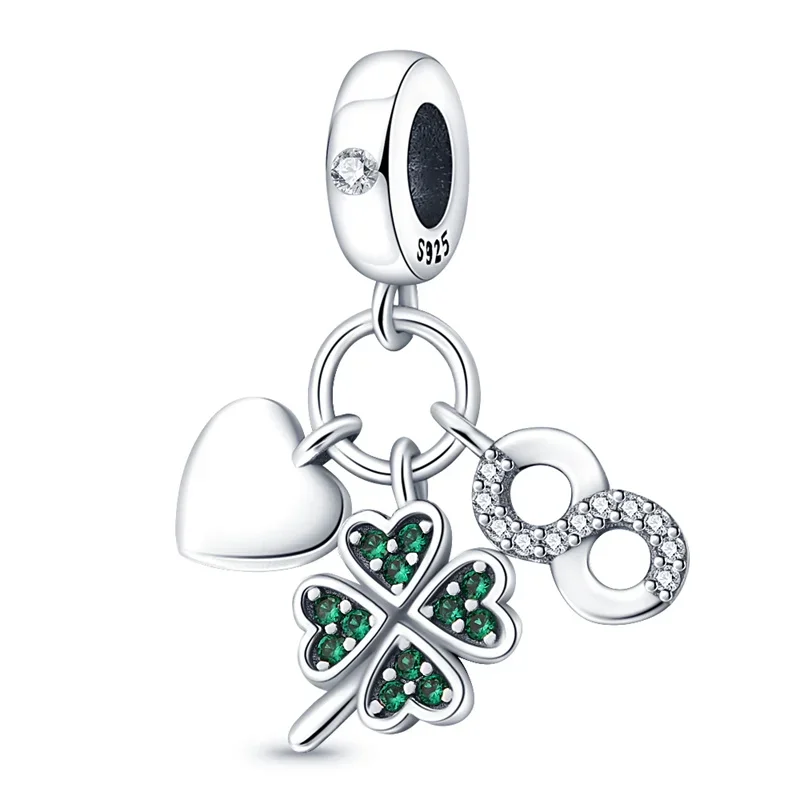 Colgante de plata de ley 925 Original para pulsera Pandora, colgante con cuentas de mariposa de herradura de trébol verde, regalo de joyería para mujer