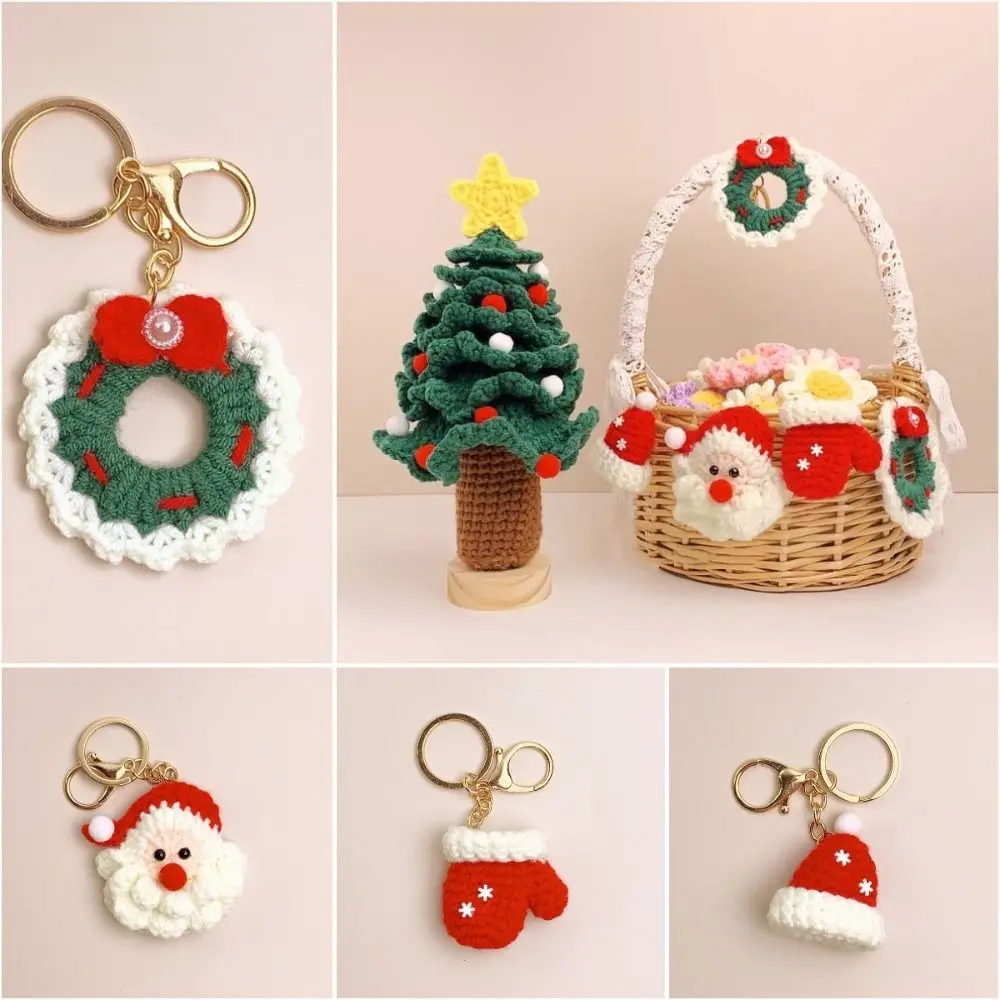 Cute Christmas Mini Knitted Hat Keychains Hand-woven Knitted Christmas Hat Pendant Pendant Hat Christmas Gloves Keyrings Women