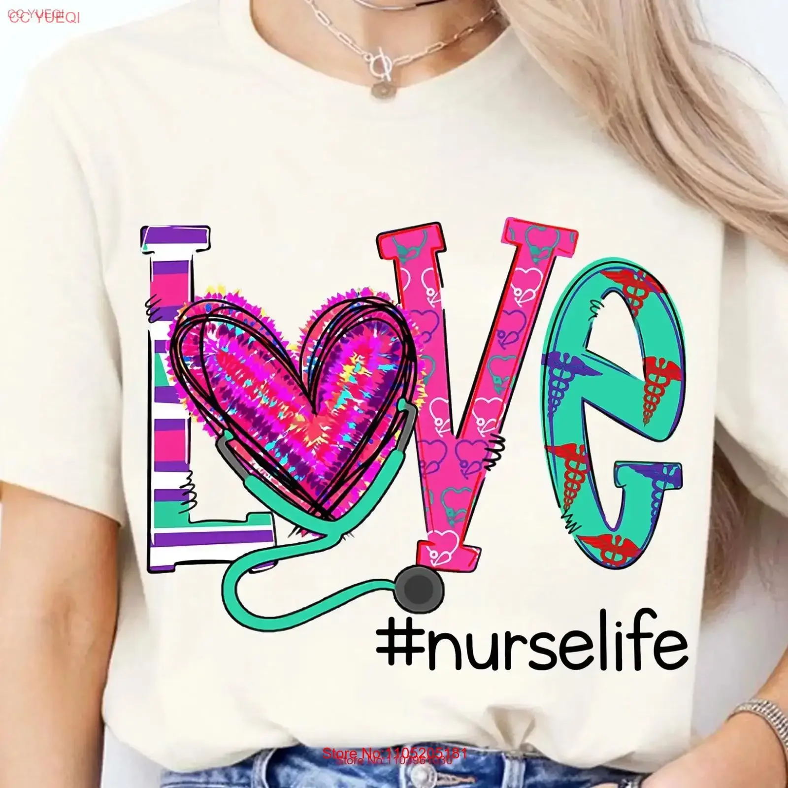 Amour infirmière vie t-shirt coloré stéthoscope coeur pour infirmières mignon soins infirmiers RNs et LPNs médical professionnel vintage lavé
