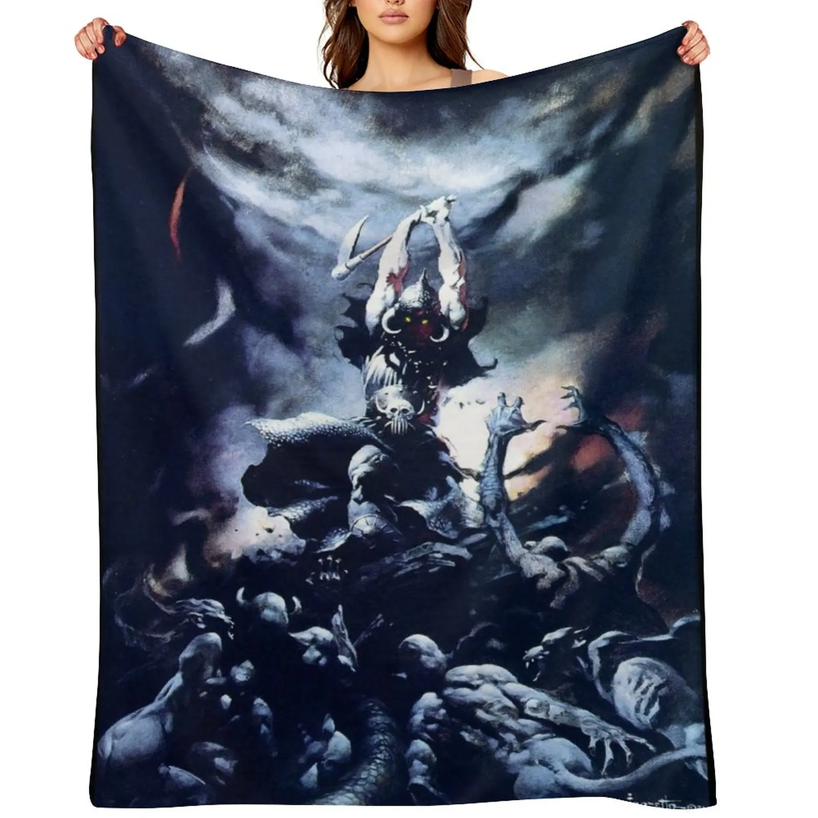 

Frank Frazetta - Death Dealer Throw Blanket Travel Flannel Fabric Baby Bed linens Blankets