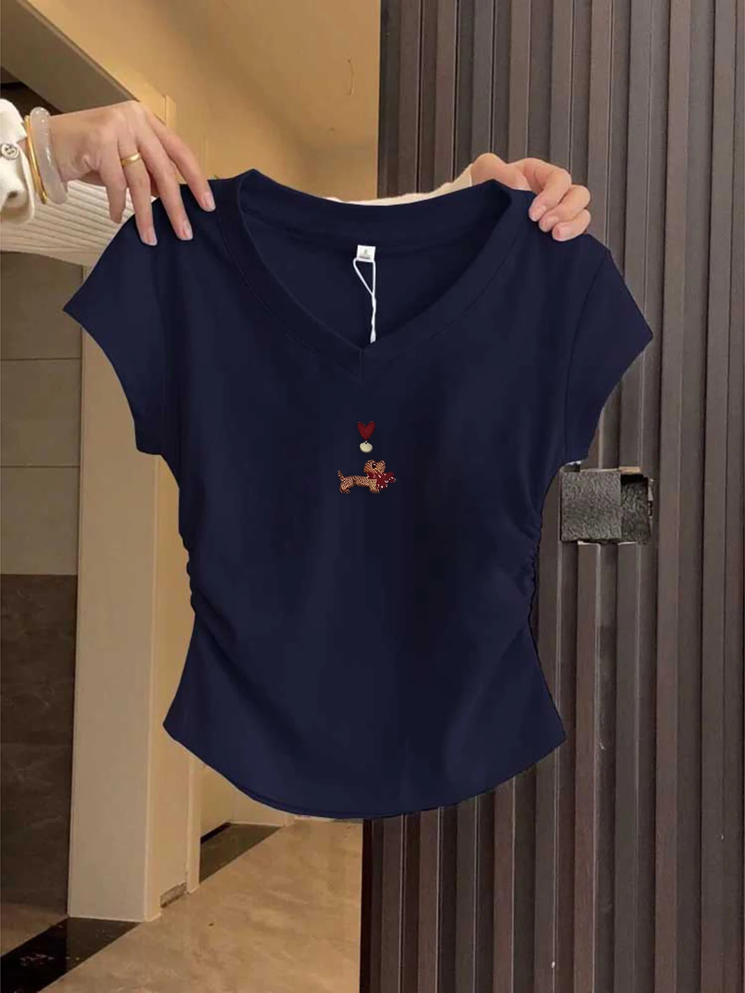 سليم صالح ort Sve V-Ne تي شيرت الصيف شعور رائع رقيقة تصميم تنوعا المرأة العادية طول مزيج القطن تي شيرت