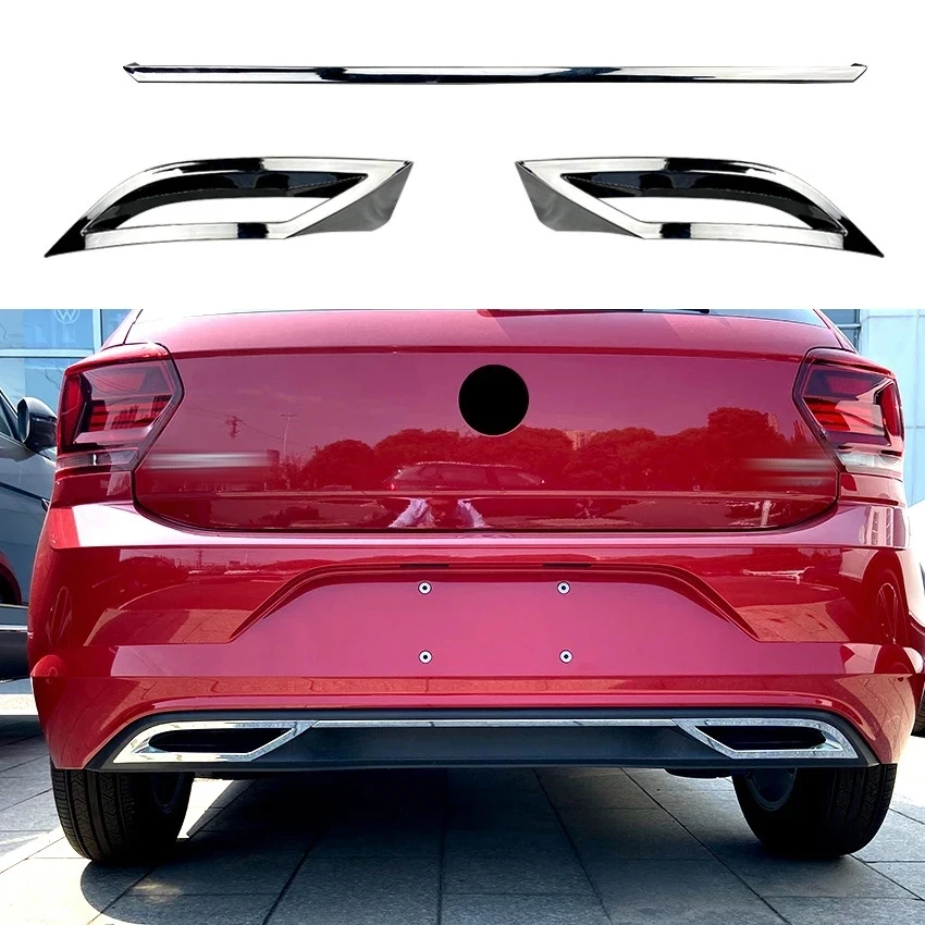 

3pcs For VW Polo 6 MK6 Rear Bumper Diffuser Lip Spoiler Air outlet Exhaust Strip Cover Trim 2017-2021 Pre-facelift Body Kit