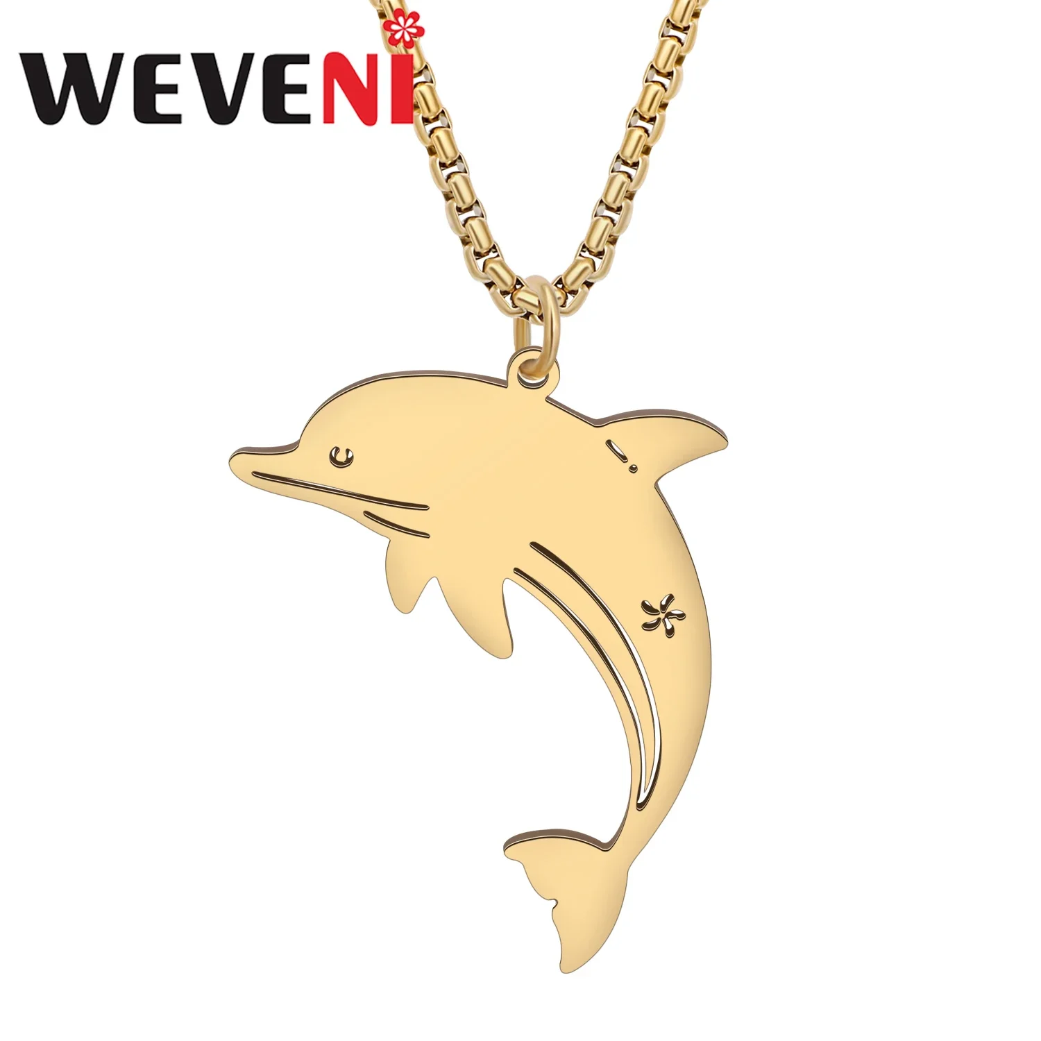 

WEVENI 18K Gold Silver Plated Stainless Steel Cute Dolphin Necklace Cartoon Ocean Animals Pendant Jewelry For Women Girls Gifts